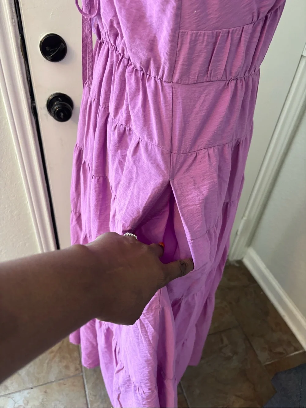 Abercrombie & Fitch Lavender Tiered V-Neck Maxi Dress